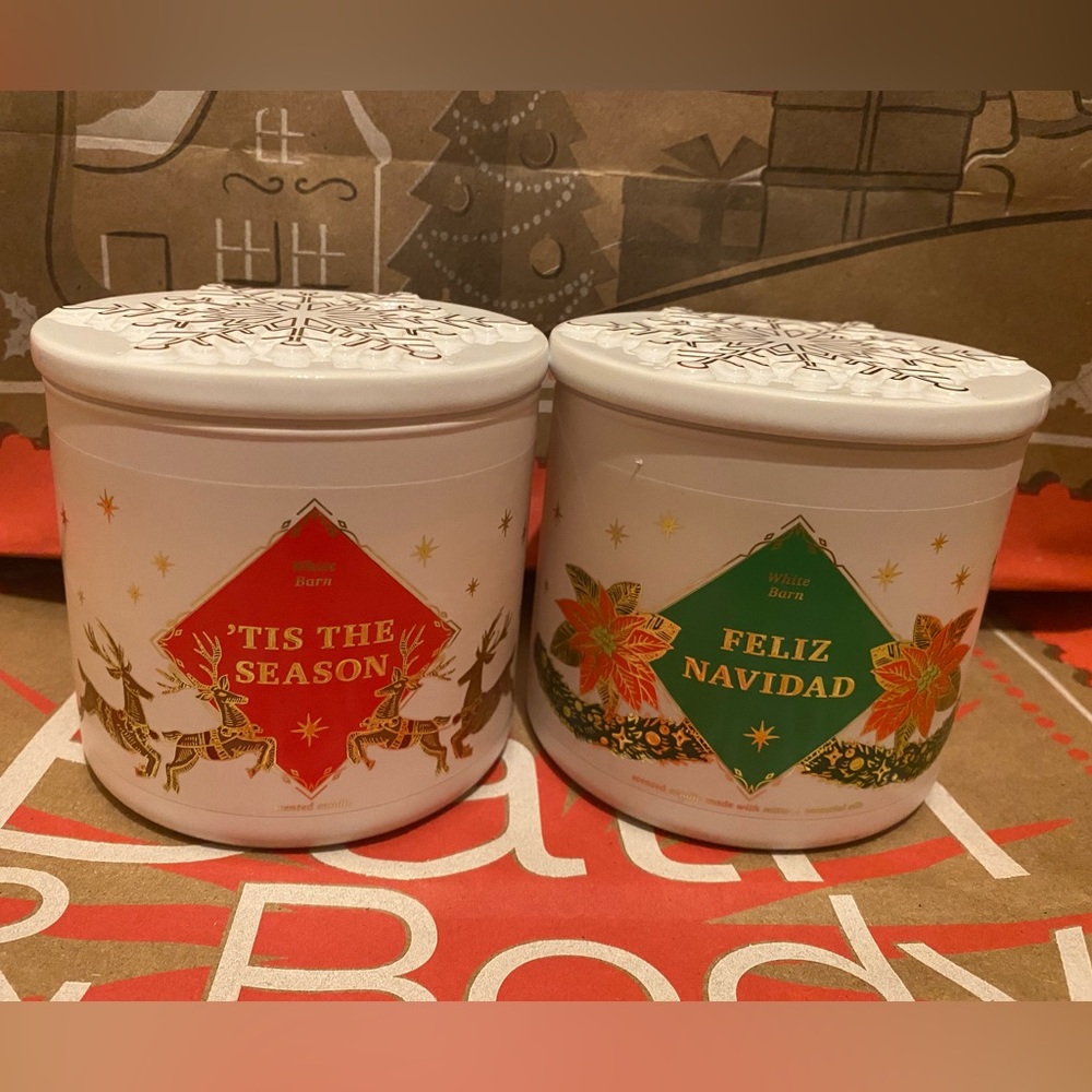 Bath and Body Works ‘TIS THE SEASON & FRLIZ NAVIDAD 3-Wick Candles